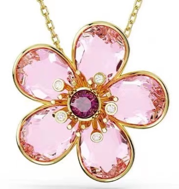 Collar Swarovski flor cinco pétalos rosa centro amatista