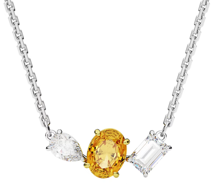 Collar Swarovski tres piedras pera ovalada amarilla y esmeralda