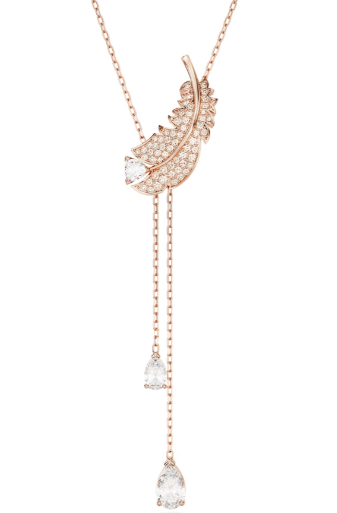 Collar Swarovski Pluma Pavé Oro Rosa con Gotas