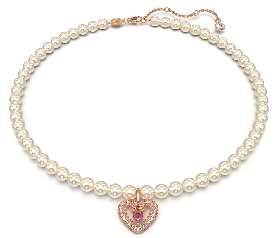Collar Swarovski Perlas con Charm Corazón Oro Rosa
