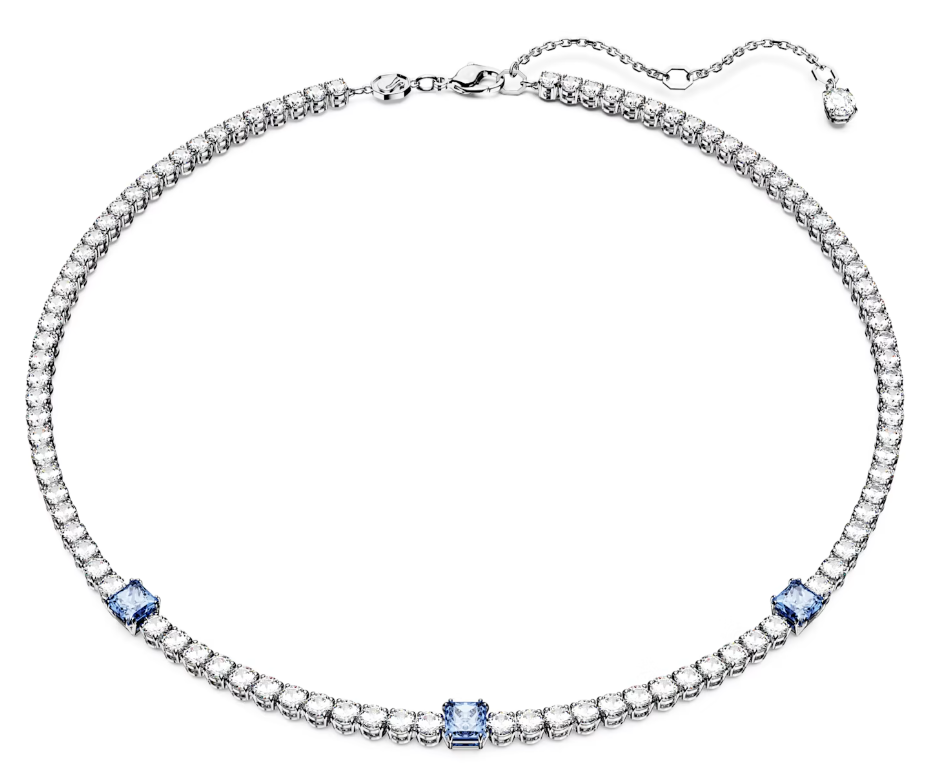 Collar Swarovski Tenis Acento Azul Rodio