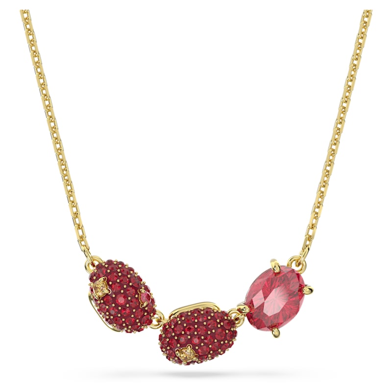 Collar Swarovski Piedras Rojas Forma Orgánica Oro