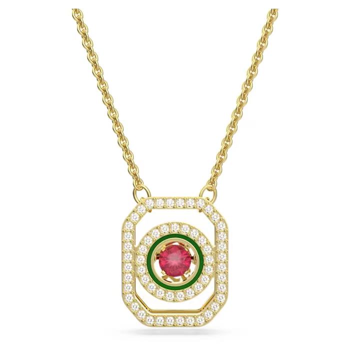 Collar Swarovski Octágono Rubí y Verde Oro