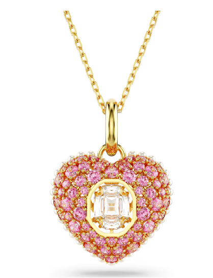 Collar Corazón Pavé Rosa Fucsia Tono Dorado