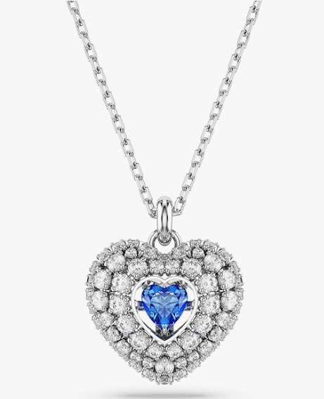 Collar Corazón Doble Halo con Piedra Azul Central