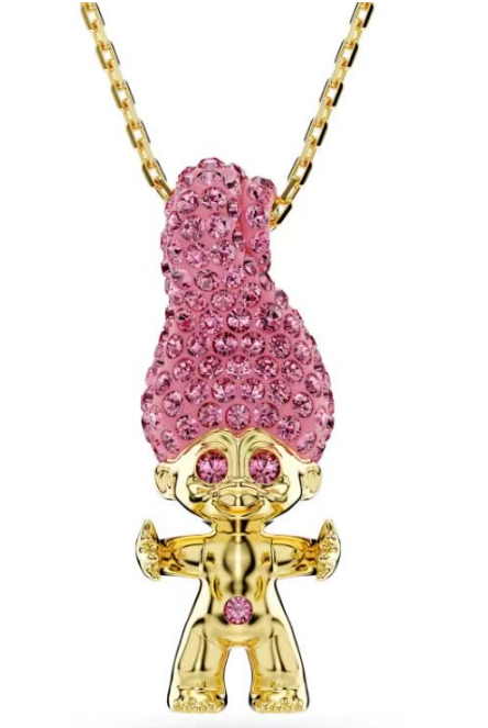 Collar colgante duende pavé rosa baño oro