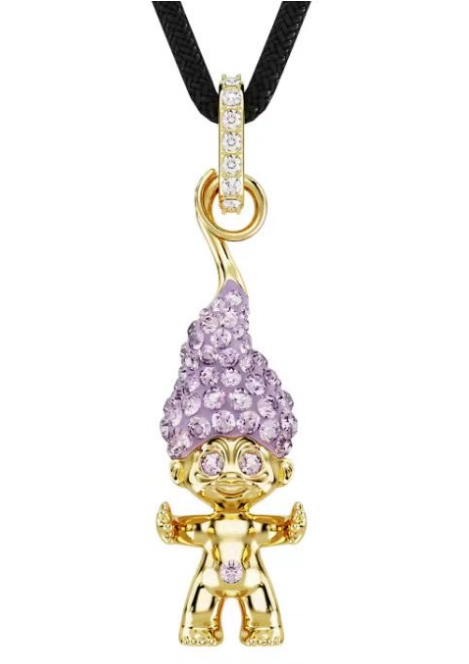Collar colgante duende pavé lila cordón negro