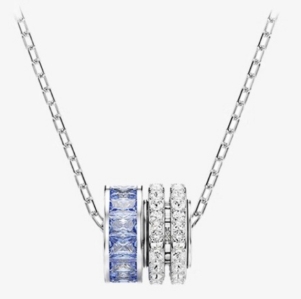 Collar colgante trío de aros Matrix azul y blanco