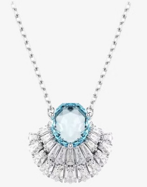 Collar colgante abanico aguamarina rodio