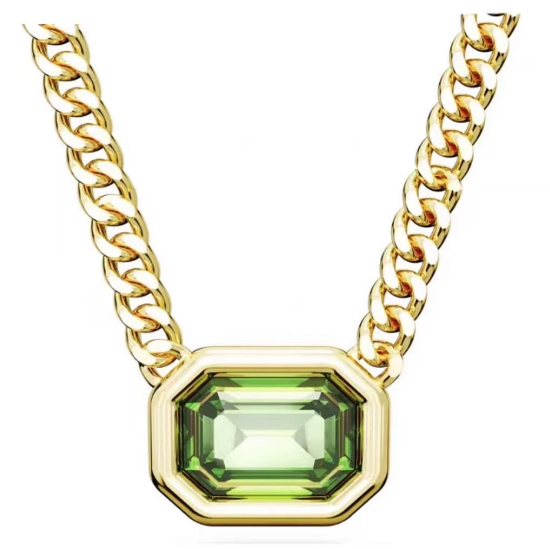 [X541] Collar cadena cubana octágono verde Lucent baño oro