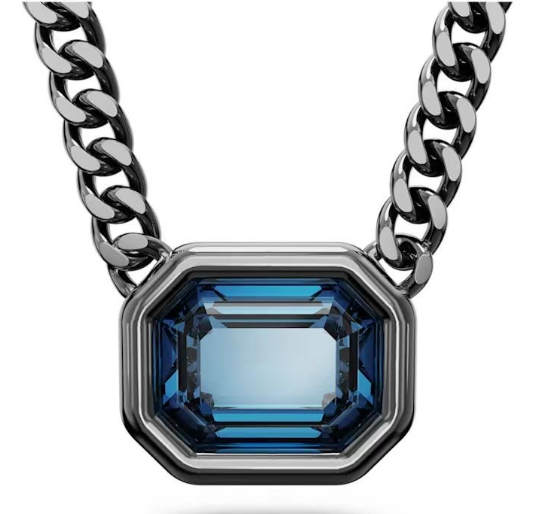 Collar cadena cubana octágono azul Lucent rodio