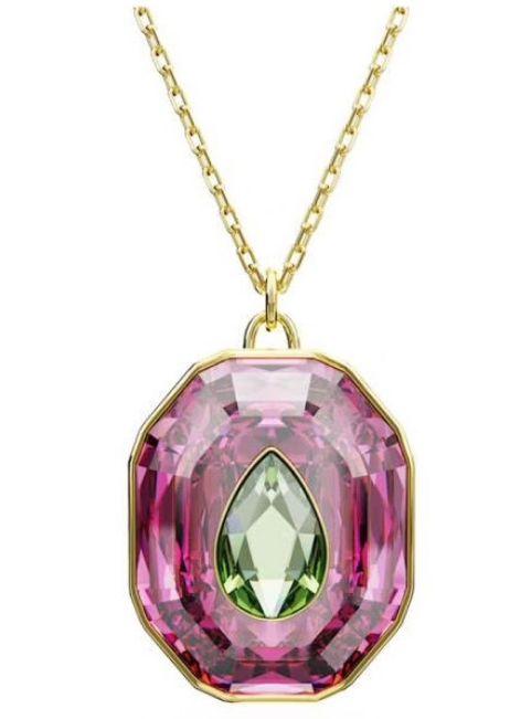 Collar colgante octágono rosa gota verde Millenia baño oro