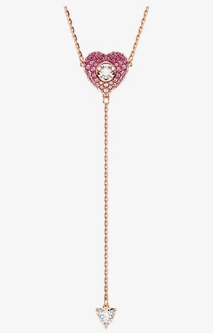 Collar Swarovski Lazo Corazón Pavé Rosa Oro Rosa