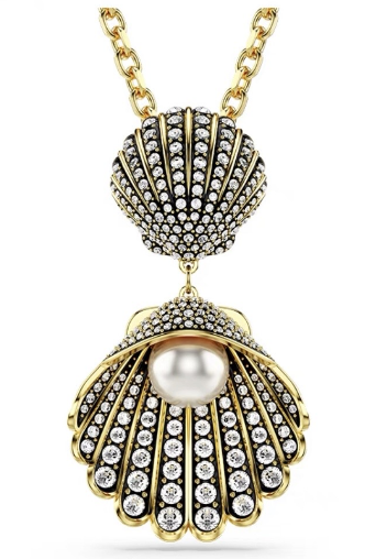 Collar Swarovski Doble Concha Perla y Pavé Dorado