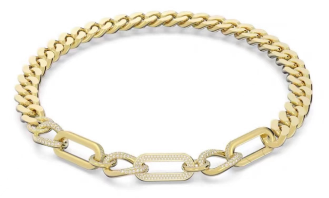 Collar Swarovski Dextera Cadena Barbada y Eslabones Dorado