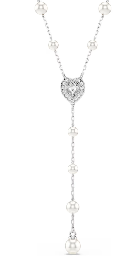 Collar Swarovski Lazo Corazón Perlas y Cristal Blanco