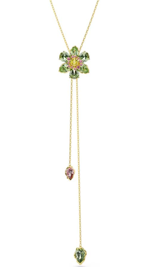 Collar Flor Colgante Verde y Rosa Ajustable