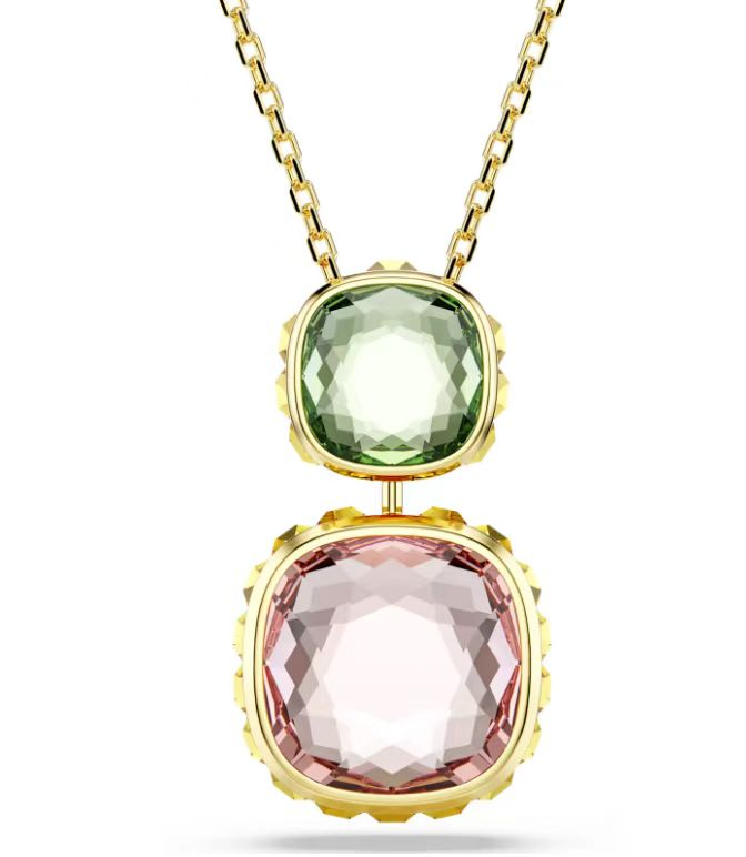 Collar Dos Piedras Verde y Rosa Facetadas