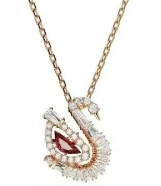 Collar Cisne Oro Rosa con Piedra Roja