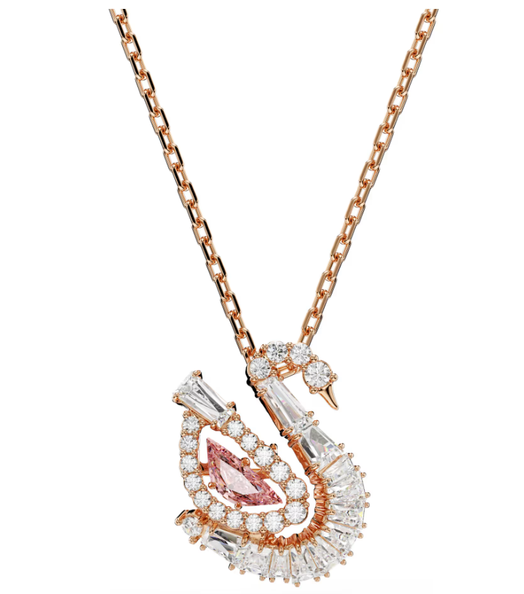 Collar Cisne Oro Rosa con Piedra Rosa Claro