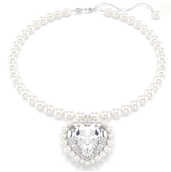 Collar Perlas Corazón Cristal Blanco