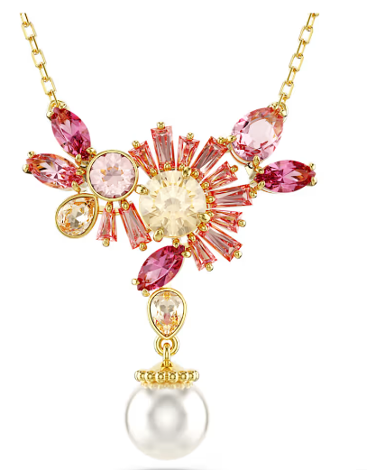 Collar Racimo Floral Rosa Champán con Perla