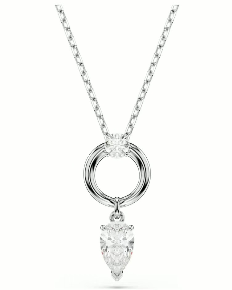 Collar Aro Solitario y Gota Pera Blanca