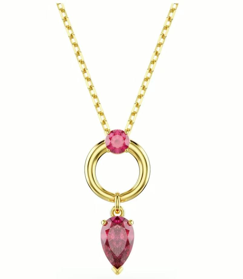 Collar Aro Fucsia con Gota Pera Rosa Intenso