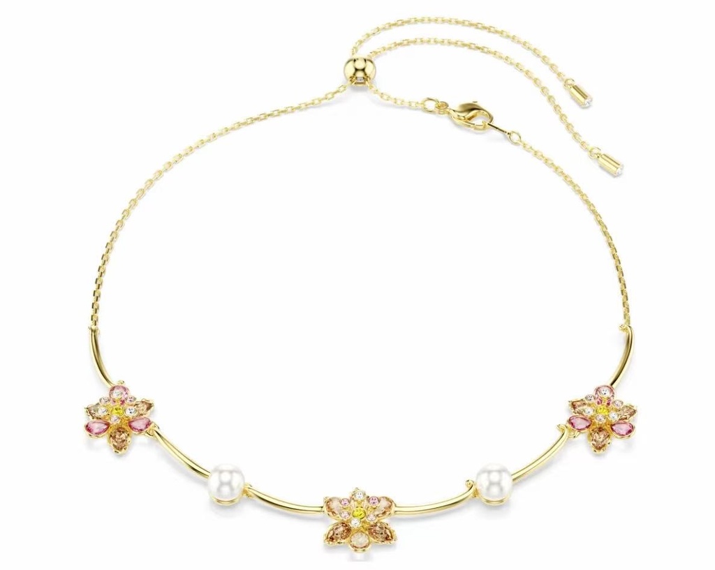 Collar Swarovski Flores y Perlas Barra Rígida
