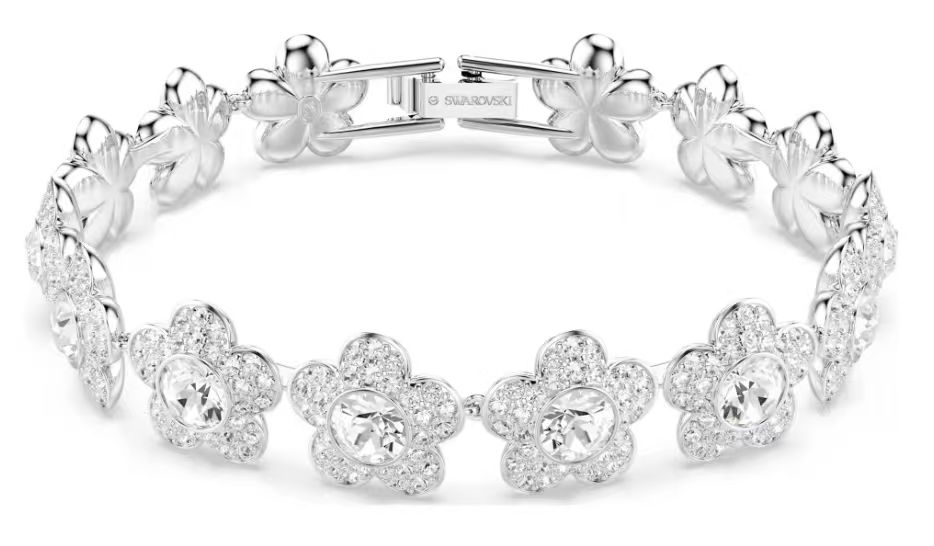 Brazalete Swarovski flores pavé plateado