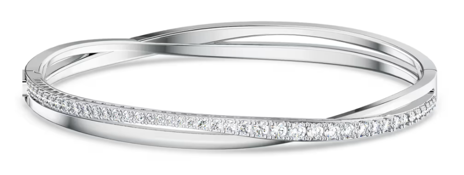 Brazalete rígido Swarovski cruzado pavé plateado