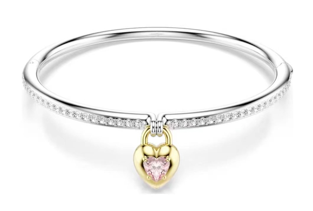 Brazalete Swarovski candado corazón rosa bicolor