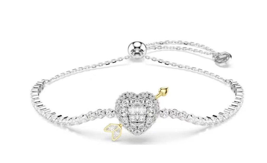 Brazalete Swarovski corazón y flecha pavé plateado