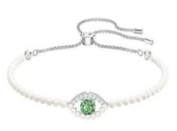 Brazalete Perlas Ajustable Dije Halo Cristal Verde