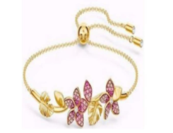 Brazalete Swarovski ramas rosa y verde ajustable