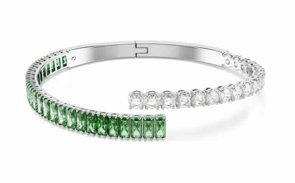 Brazalete Swarovski Matrix Rígido Verde y Transparente