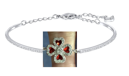 Brazalete Swarovski Trébol Corazones Cristal Rojo