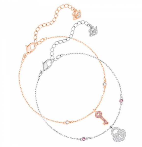 Brazalete Swarovski Set Llave y Candado Corazón