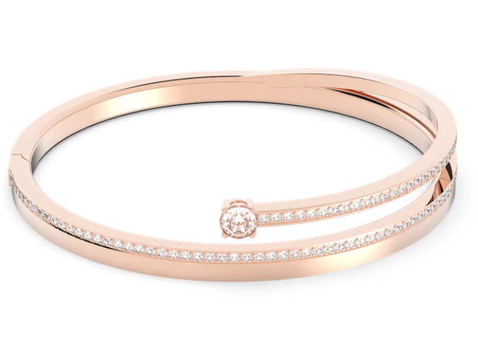 Brazalete Swarovski Doble Banda Solitario Oro Rosa