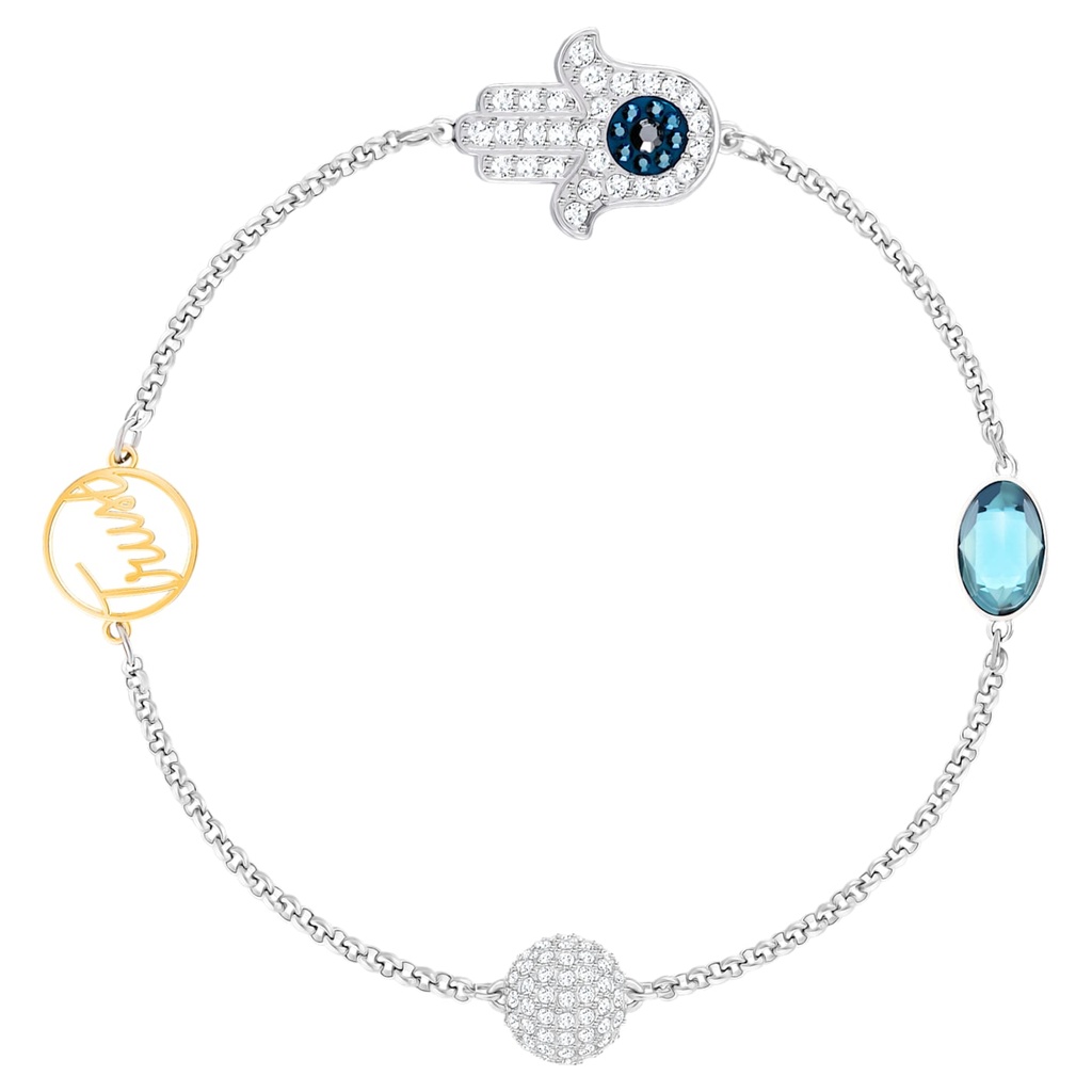 Pulsera cadena Swarovski mano Hamsa cristal celeste