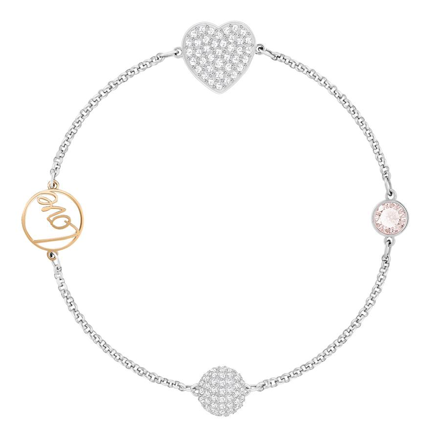 Pulsera cadena Swarovski corazón pavé cristal rosa palo