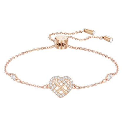 Pulsera ajustable Swarovski corazón tejido oro rosa