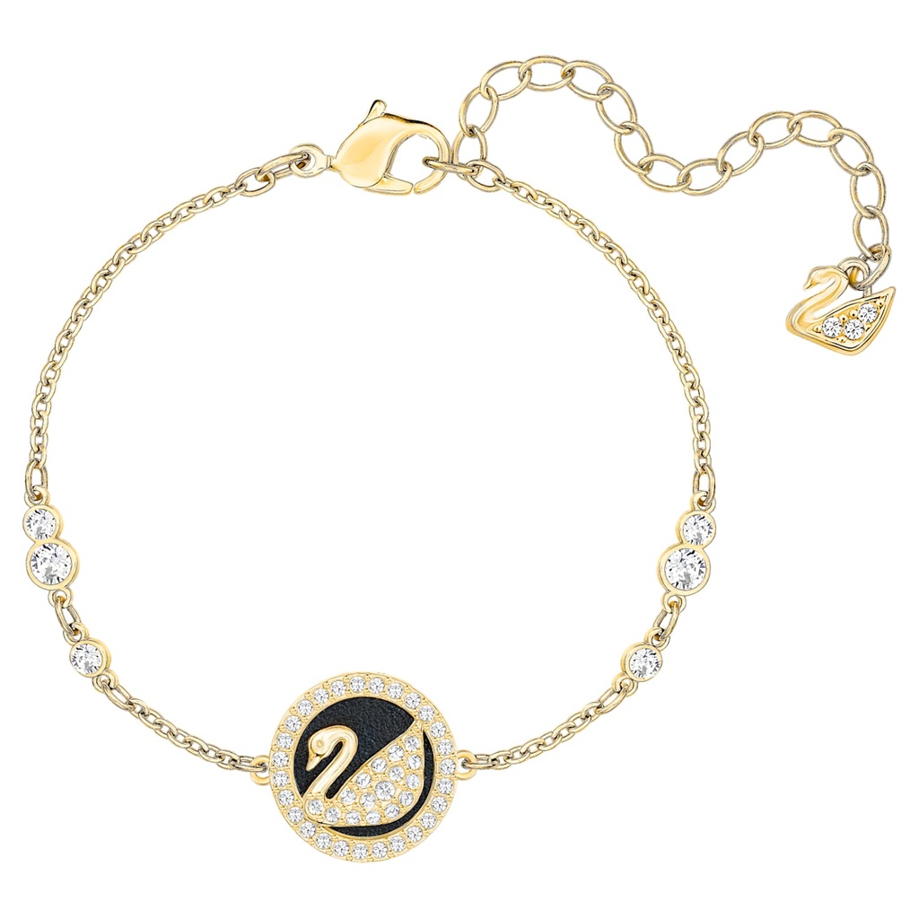 Brazalete Swarovski Swan cisne esmalte negro y dorado