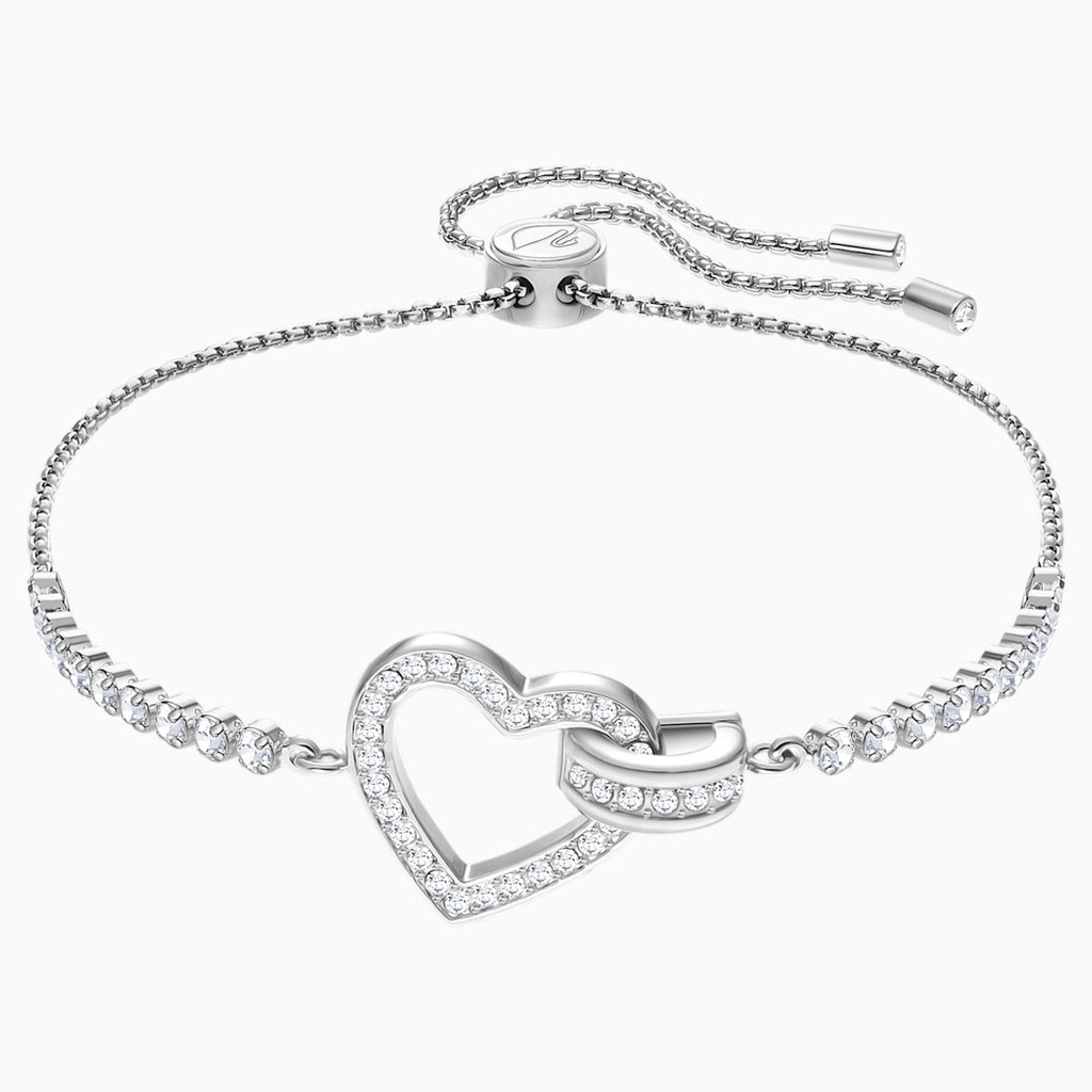 Brazalete Swarovski corazón y aro entrelazados rodio