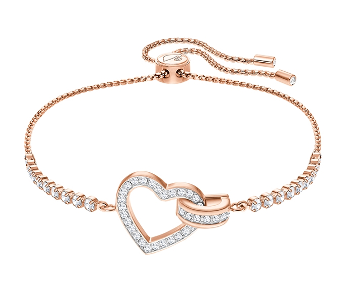 Brazalete Swarovski corazón y aro entrelazados oro rosa