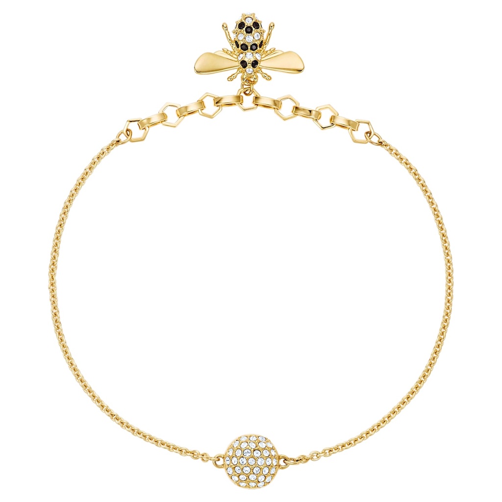 Brazalete Swarovski abeja pavé eslabón hexagonal dorado