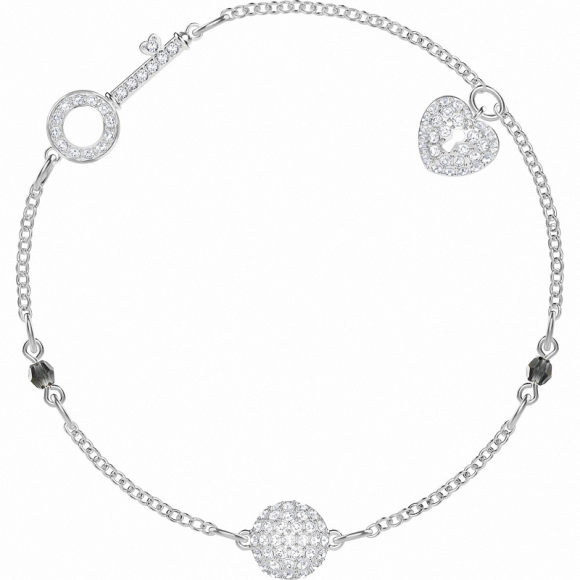 Brazalete Swarovski aro esfera y corazón rodio