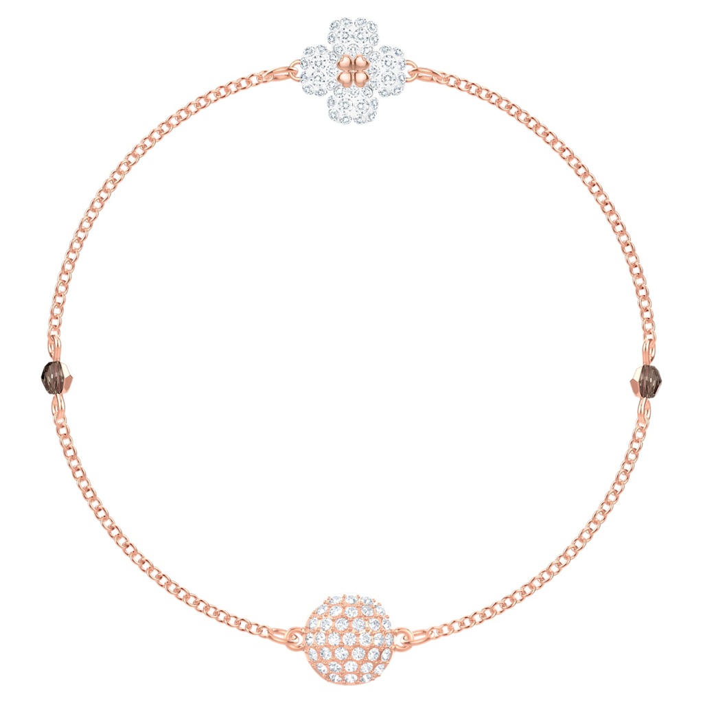 Brazalete Swarovski oro rosa trébol pavé y cuentas ahumadas