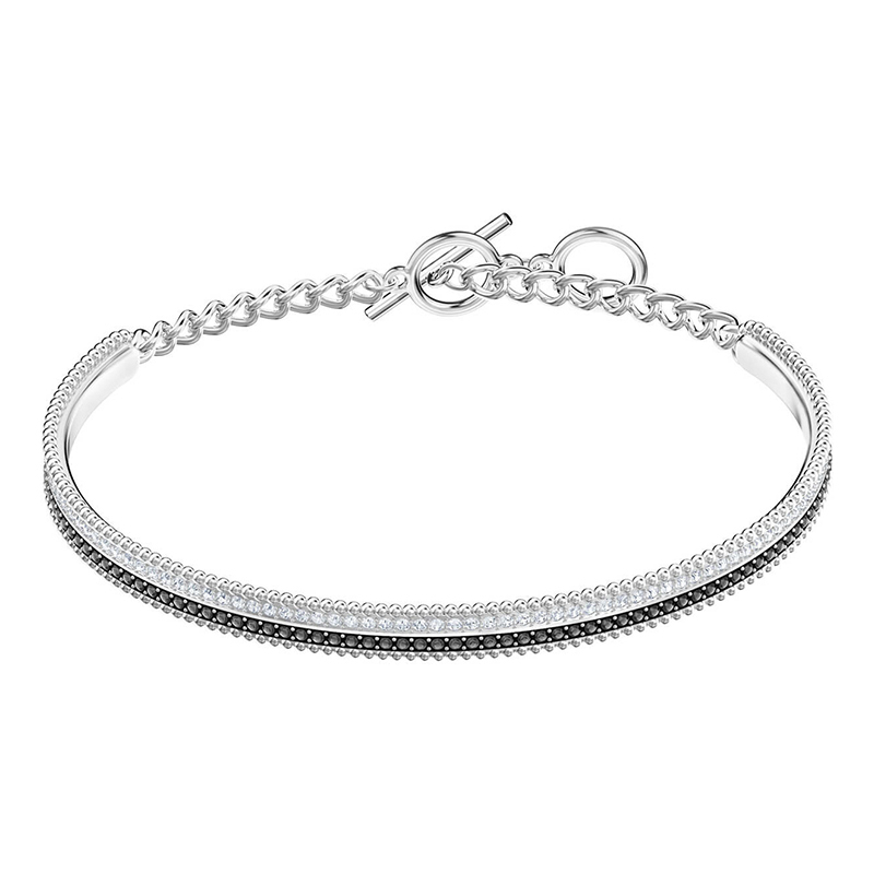 Brazalete Swarovski rígido plateado pavé blanco y negro
