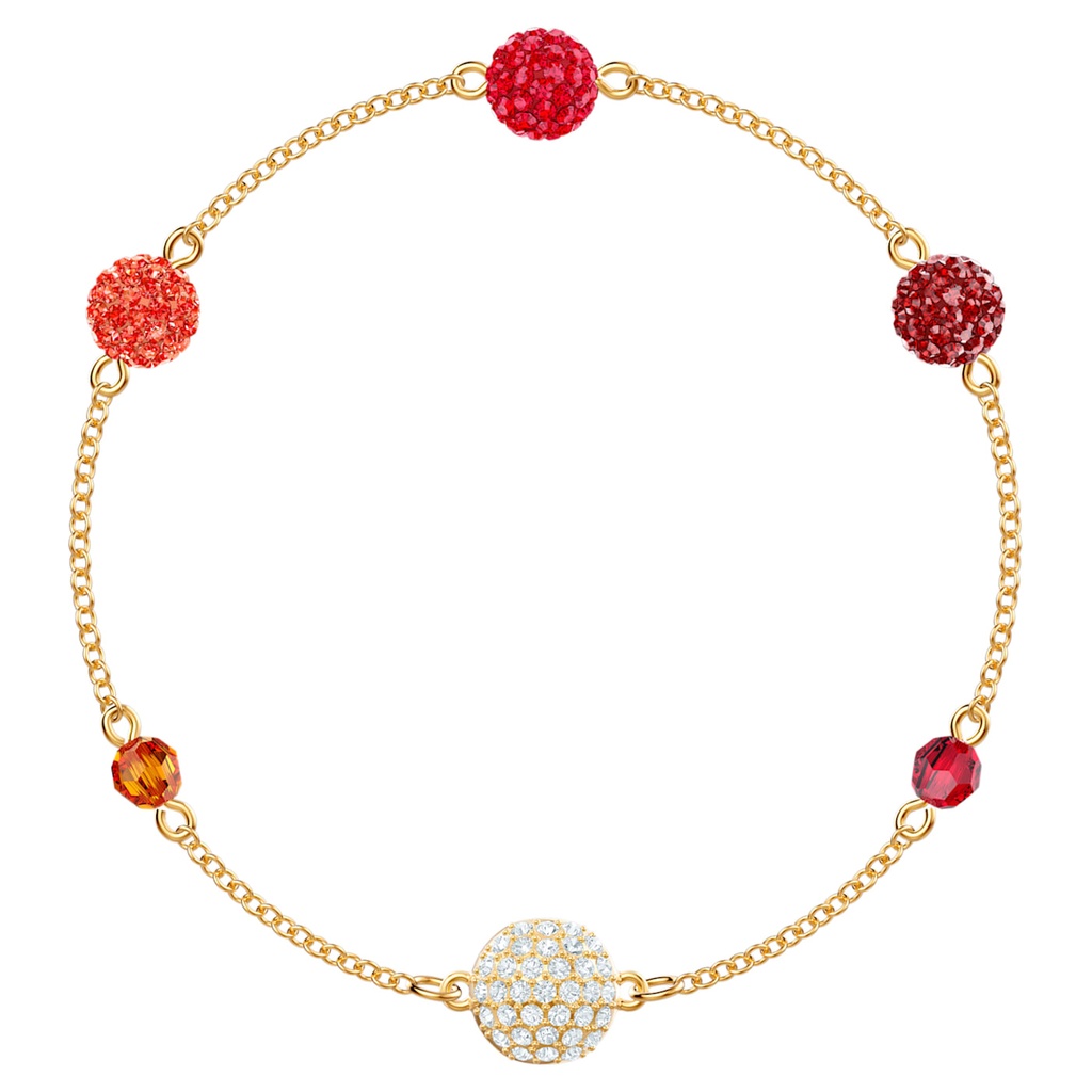 Brazalete Swarovski dorado esferas pavé tonos rojos